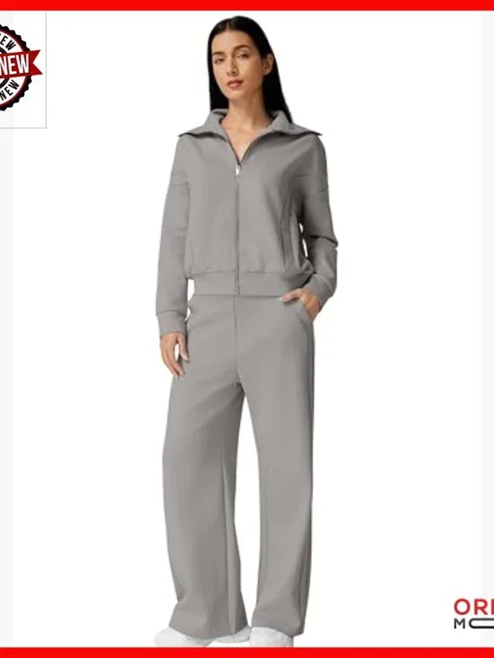 Cotton Polyester Zip Up Sweatshirt Wide Leg Pants Matching Set Large - Picture 5 of 7